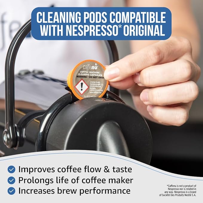 Nespresso Compatible Cleaning Pods. 5 Cleaner Capsules. Improved Coffee Flavor. For Nespresso Originaline, Use with Descaling Kit.