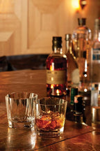 NUDE Whiskey Glasses Set of 4 – Hemingway 11.25 oz Lead-Free Crystal Old Fashioned Lowball Rocks Glasses for Whisky, Scotch, Bourbon & Tequila – Linear Pattern with Optical Effect, Dishwasher Safe