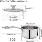 Woogim 304 Stainless Steel Saucepan with Ergonomic Curved Handle,Includes Glass Lid, Easy to Clean Non-stick Multipurpose Sauce Pot 2 Quart Perfect for Milk,Soups,and Sauces