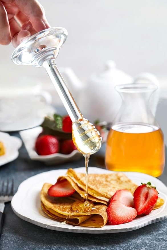 Mkono Honey Dispenser Glass Honey Pot Honey Jar with Dipper Sticks and Lid Cover Honey Containers Holder for Home Kitchen, 14 Ounces