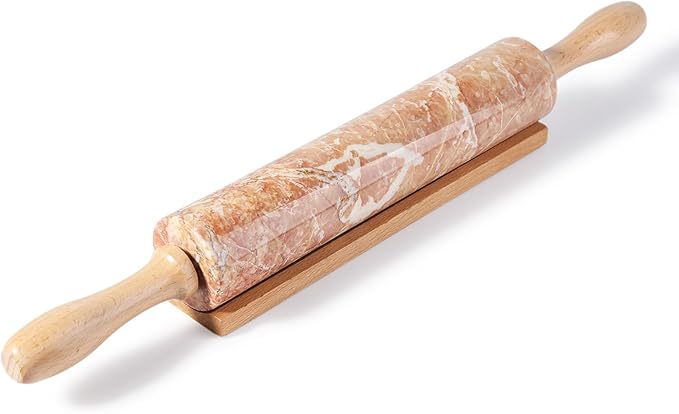 Koville Marble Rolling Pin, Non-Stick Polished Dough Roller, Pasta, Dumpling, Ravioli, Fondant,Pie Crust, Kitchen Baking Pastry Tools Red Marble