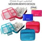 Bento Lunch Boxes with Bag and Ice Packs | Bento-Box Insulated Bag Ice Cold Pack Set of Two for Kids Adults | Value Container Set for School Kid Lunches, 6 Compartments BPA Free, Blue & Pink