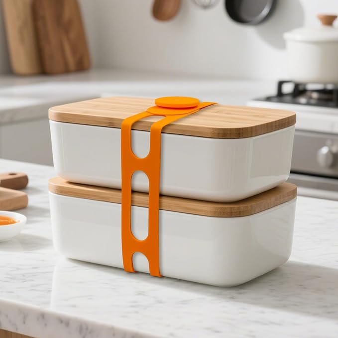 Utility Silicone Strap for Casserole Lid, Pot, Bento Box, 21.65 In Reusable Elastic Self-Lock Silicone Tie for Bundling or Organizing Extension Cord, Curtain, Yoga Mat (Orange, 2pcs)