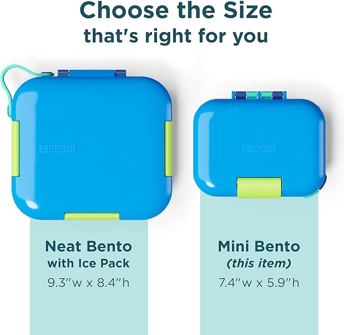 ZOKU - Mini Bento Box for Kids, Stackable, Lightweight, Leakproof, for Children, Kid Friendly Latch, Easy to Clean (Bento Jr) (Blue)