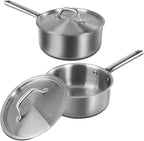 Saucepan Set with Lids,3-Ply Stainless Steel 2QT and 3QT Cooking Pot,Professional Grade Cookware,Induction Compatible