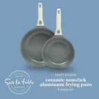 Sur La Table Kitchen Essentials Craft Studio Cast Aluminum Detachable Handle 8 and 10 Inch Skillet Fry Pan Set w/PFA Free Ceramic Non Stick Removable Handle Induction Safe - Eggshell White