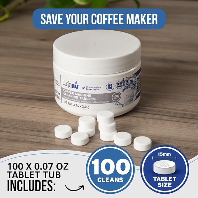 Caffenu Professional Coffee Machine Cleaning Tablets - 100 Count (2.0g) - Universal Cleaner for All Espresso & Automatic Machines