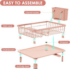 Dish Drying Rack, Space-Saving Dish Rack, Dish Racks for Kitchen Counter, Kitchen Dish Drainers with Removable Utensil Holder,Plate Rack and Drainboard, 11''W x 15''L, Pink