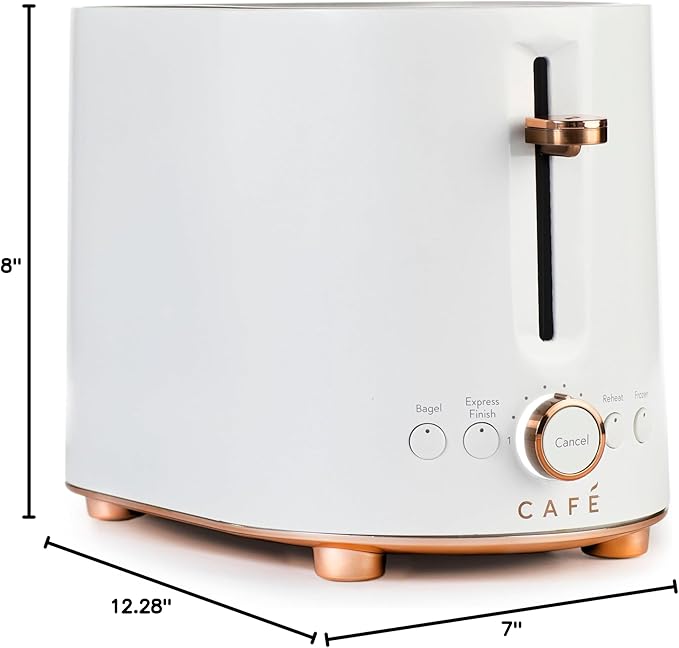 Café Express Finish 2-Slice Toaster | Extra-Wide Slots, Extra Lift for Waffles, Pastries, Texas Toast & More | 4 Pre-Set Functions, 8 Shade Options | Countertop Kitchen Essentials | Matte White