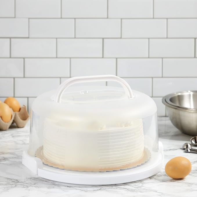 Juvale Round Cake & Pie Carrier with Lid & Handle - 12 x 5.9 in - Plastic Cake Storage Container & Dessert Carrier for Cupcakes - Reusable Collapsible Design