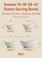 Sweese Porcelain Bowl Set - Serving, Prep, Salad, Dishwasher Microwave Safe, 10/18/28/42 oz, White Grey