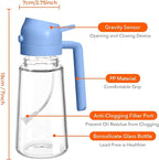 YARRAMATE 16oz/470ml Glass Olive Oil Sprayer for Cooking with Stickers, 2 in 1 Oil Dispenser for Kitchen Gadgets, Food Grade Premium Spray Bottle with Portion Control for Salad, BBQ(SkyBlue)