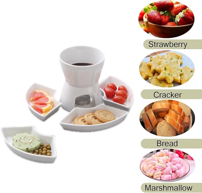 Fondue Pot Set,Ceramic Butter Warmer Set with 4 Forks and 4 Dishes,Cheese Fondue Pot,Fondue Pot Melting Pot Set,Melt Hot Pot Bowl Set For Cheese Chocolate Butter Caramel