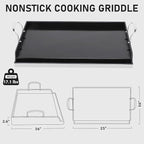 Utheer 25" x 16" Ceramic Nonstick Stainless Steel Griddle for Gas Grill, Charcoal, Large Stove Top Griddle, Non-Toxic, PFAS/PFOA/PTFE Free, Oven Up to 500°F, for BBQ, Camping & Kitchen, Black