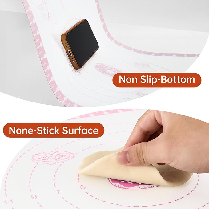 Silicone Macaron Baking Mat with 10 Recipes, Non Stick Silicone Mat for Pastry, Cookie, Macaron, Pizza,Bread, Surdough,Fondant, Extra Large and Dishwasher Safe