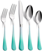 20-Pieces Color Silverware Sets for 4,Green and White Handle Stainless Steel Cutlery Set, Include Forks Spoons and Knives Set, Dishwasher Safe Utensil Sets for Home Restaurant