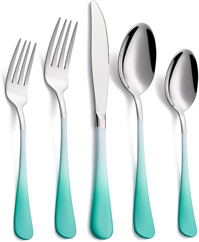 20-Pieces Color Silverware Sets for 4,Green and White Handle Stainless Steel Cutlery Set, Include Forks Spoons and Knives Set, Dishwasher Safe Utensil Sets for Home Restaurant