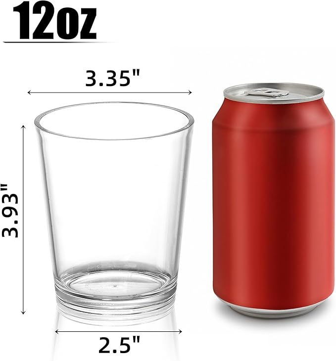 9 Pack Plastic Drinking Glasses, 12 Oz Unbreakable Acrylic Water Tumblers, Reusable Shatter-Proof Clear Glasses, Whiskey Drinkware Cups Set for Party Kitchen, Iced Water Tea Coffee