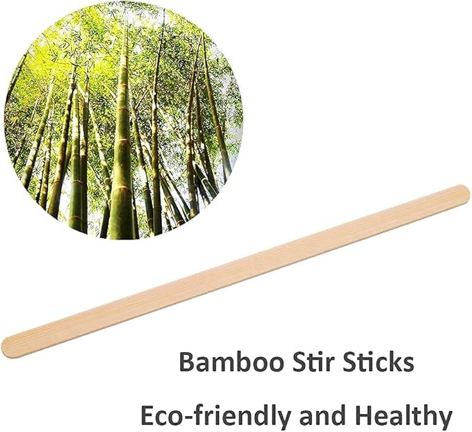 JoyRay Pack 100 5.5-Inch Bamboo Coffee Stirrers, Disposable Beverage Stirrers Sticks Eco Friendly Biodegradable Stir Sticks for Tea,Hot or Cold Beverages.(Glass not Included)