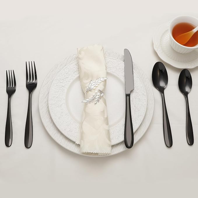 20-Piece Black Silverware Set, Flatware Set for 4, Food-Grade Stainless Steel Tableware Cutlery Set, Mirror Finished Utensil Sets for Home Restaurant, Forks Spoons and Knives Set, Dishwasher Safe