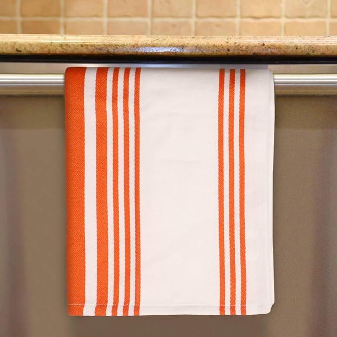 Urban Villa Kitchen Towels 100% Cotton Pack of 6, Highly Absorbent Quick Drying Super Soft Premium Dish Towels for Kitchen with Hanging Loop Hand & Tea Towels - 20x30 Inch, (Orange & White, Striped)