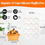 Regular Size Muffin Pan with Metal Reinforced Frame, Silicone Cupcake Pan Easy to Handle Nonstick 12 Cups Silicone Muffin Pans for Baking BPA Free 2 Pack