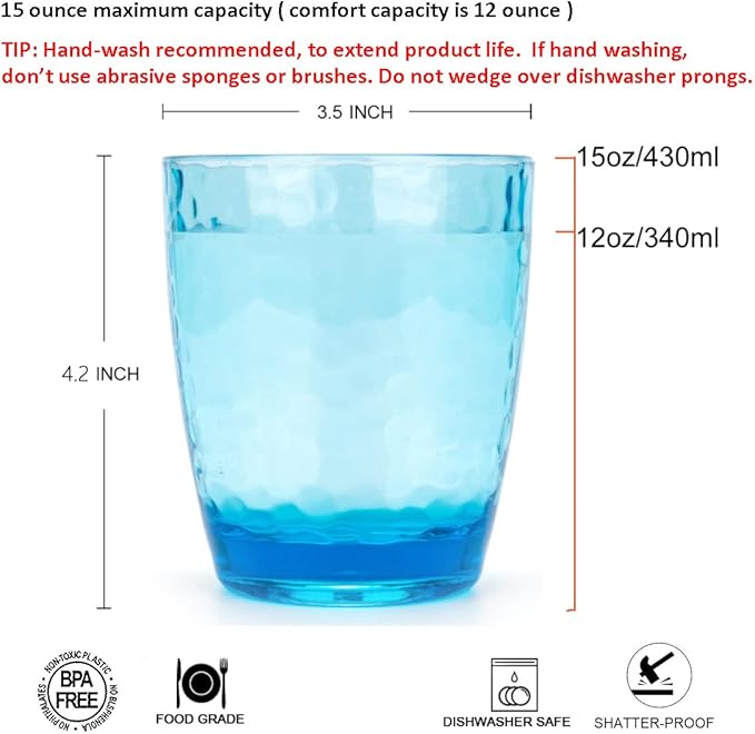 KOXIN-KARLU Hammered 15-ounce Plastic Tumbler Acrylic Glasses, set of 6 Multicolor