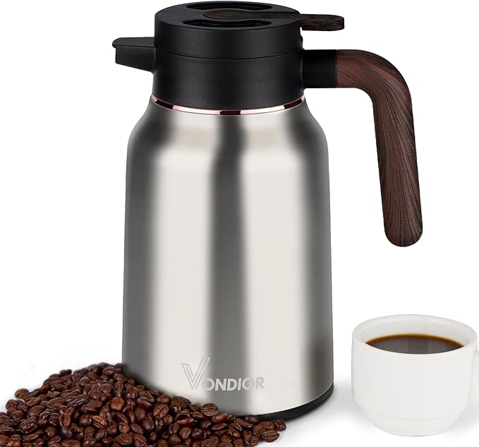 Vondior Coffee Carafe 35oz/1.0L - 24Hours Coffee Thermal- Insulated 304 Stainless Steel Hot Beverage Dispenser - Thermal Coffee Carafes For Keeping Hot/Cold Coffee, Drink Dispenser for Parties