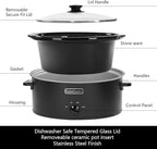 HOMECOOKIN 7 Quart Slow Cooker Oval Manual Pot Food Warmer with 3 Cooking Settings, Black Stainless Steel