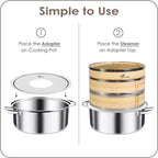 Stainless Steel Steamer Adapter, Fits 7 to 10 Inch Bamboo Steamer Basket, Steaming Ring for Asian Food, Cooking Dumpling, Dim Sum, Rice, Veggies, Vegetable, Chinese Steam Pot