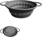 Silicone Collapsible Colander with Handle, Kitchen Colander for Easy Storage,Four-side Fast Draining Silicone Draining Basket, Perfect for Fruits Vegetables (Gray M)