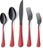 20 Piece Black Red 18/0 Flatware Utensil Set for 4, Include Dinner Knife,Dinner Forks,Dinner Spoons,Salad Forks,Teaspoons,Silverware Set for 4, Dishwasher Safe