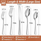 40 Pcs Silverware Set for 8 with Simple Striped Handle Design, Food Grade Stainless Steel Flatware Set, Eating Utensils Sets Include Fork/Knife/Spoon, Reusable Cutlery Set, Dishwasher Safe