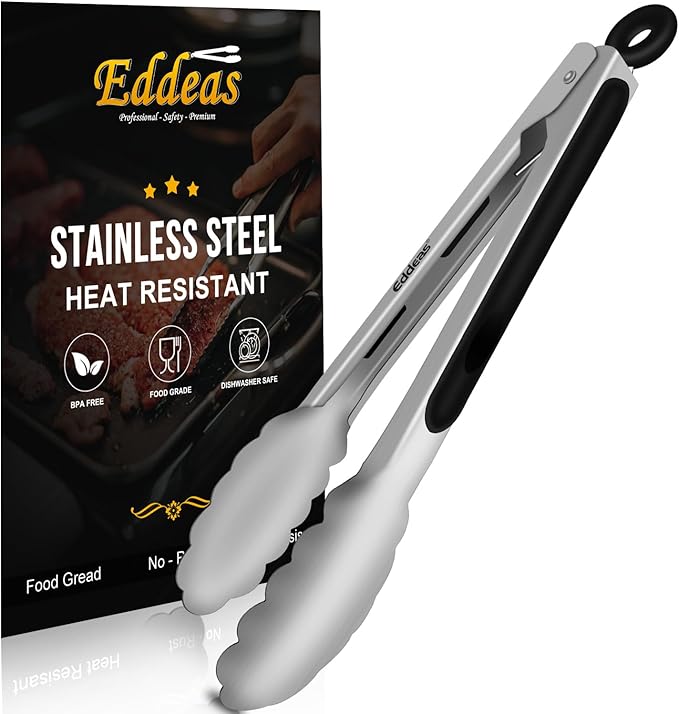 Kitchen Tongs - 9 inch Heavy Duty Food Tongs, Ergonomic Grip Superior Stainless Steel and Non-Slip Heat Resistant handle - Perfect for Cooking, Salad, Grilling, Barbecue,Dishwasher safe