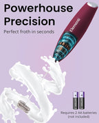 Elementi Milk Frother Wand - Easy to Use Handheld Electric Stirrer for Powder Drinks, Durable & Powerful Coffee Whisk & Protein Powder Mixer Wand, Hand Frother, Coffee Stirrers Electric (Burgundy)