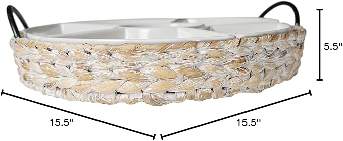 Ceramic Serving Trays, RANDEFURN Serving Platters with 6 Removable Dishes, Serving Tray for Parties, Food Tray 15.5 x 15.5 Inches, Perfect for or Chips,Whitewash