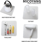 Silicone Dish Drying Mat for Multiple Usage,Easy clean,Eco-friendly,Heat-resistant Silicone Mat for Kitchen Counter or Sink,Refrigerator or Drawer liner White M 12 inches x 12 inches