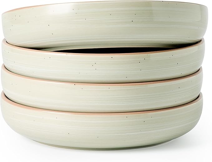 famiware Milkyway 33 oz Bowl Set, Pasta Bowls Set of 4, Salad Bowls, Double Reactive Glaze, Sturdy & Stackable, Ideal for Housewarming, Festivals, Matcha Green with Speckles