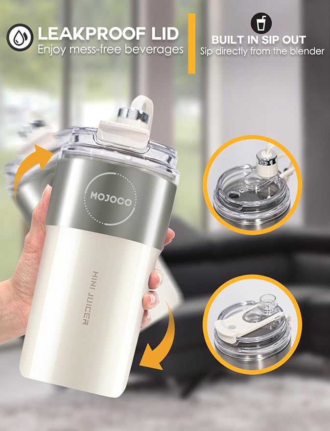 Mojoco Personal Smoothie Blender – Vacuum Insulated Blender for Fruits and Vegetables - Rechargeable Portable Blenders with Stainless Steel Blade for Travel, Camping, Gym