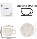 Koythin Ceramic Coffee Mug with Saucer Set, Cute Pink Big Bow Cup Unique for Office and Home, 10 oz/300 ml for Latte Tea Milk