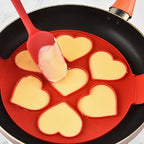 7-Cavity Pancake Maker Mold,Nonstick Silicone Egg Mold Ring with Handle for Star Heart Shape Pancake, Fried Egg, Burger - Reusable Breakfast Cooking Baking Tools for Kids（Red）