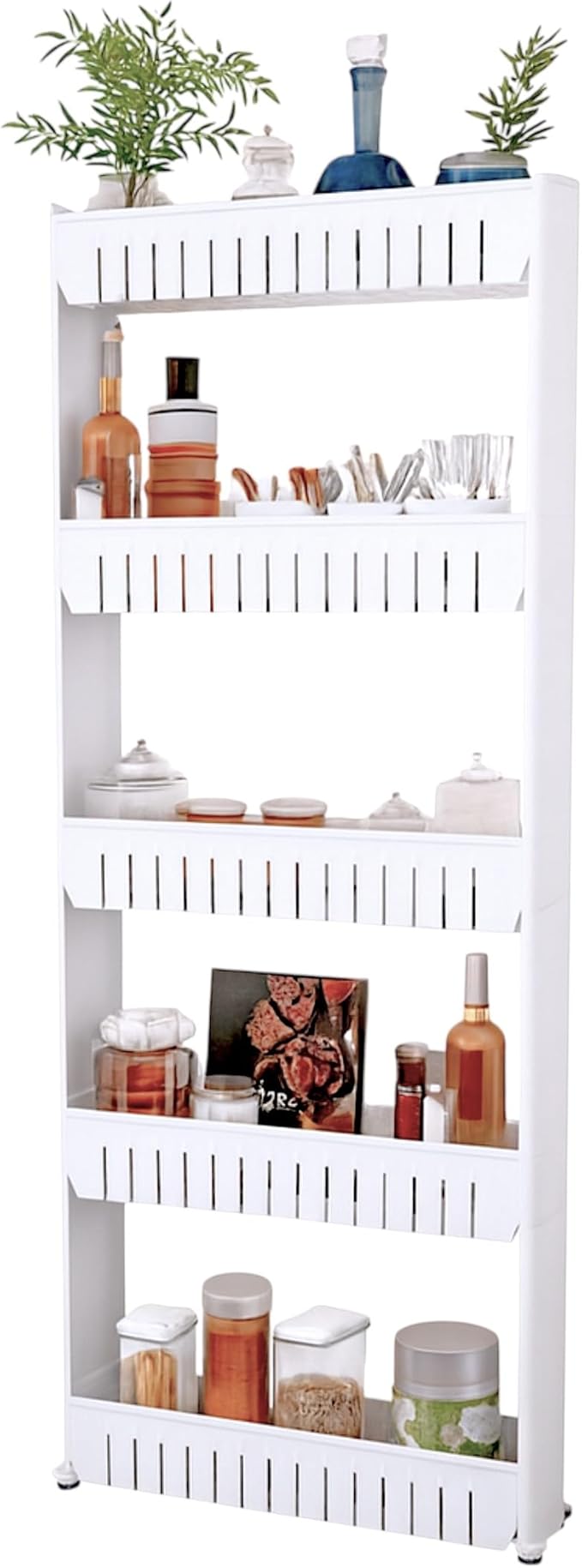 Slim Rolling Storage Cart - 5-Tier Utility Cart with Wheels for Bathroom, Kitchen, and Laundry Room - Bathroom Shelves by Lavish Home (White)