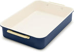 GreenPan Bakeware Rectangular Cake Pan, Ceramic Nonstick Baking Pan, PFAS & BPA Free, Gold Handles, Durable Steel, Freezer to Oven Dish, Scratch Resistant, Bake & Roast Ovenware, Oxford Blue