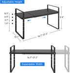 Expandable Cabinet Shelf Organizer, Stackable Kitchen Pantry Counter Storage, Adjustable Closet Cupboard Stand Rack Risers Spice Organization 80LBS Heavy Duty Black Large 1 Pack