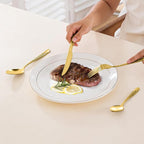 24-Piece Golden Hammered Silverware Set, Food-Grade Stainless Steel Flatware Service for 6, Modern Cutlery Utensil Set with Forks Knives Spoons, Mirror Polished, Dishwasher Safe for Kitchen Dining