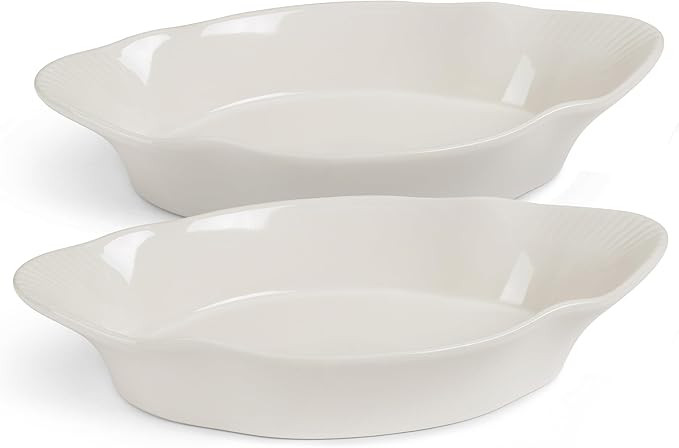 Au Gratin Baking Dishes, Ceramic, by Kook, for Casseroles, Lasagna & Cobblers, Individual Serving, Set of 2, Oven, Microwave & Dishwasher Safe Bakeware, 18 oz, Ivory