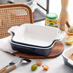 Sweejar Ceramic Baking Dish, 9 x 9 Cake Baking Pan for Brownie, Porcelain Square Bakeware with Double Handle for Casserole, Lasagna, Family Dinner (Navy)