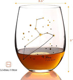 HOHY Leo Wine Glass - Stemless, 20oz Golden, Zodiac Constellation Glass, Horoscope Gift for Women & Men