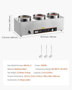 VEVOR Electric Soup Warmer, Three 6.34QT Stainless Steel Round Pot with 86~185°F Adjustable Temp, 1500W Commercial Bain Marie with Anti-Dry Burn and Reset Button, Soup Station for Restaurant, Buffet