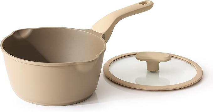 PRICUSIS Nonstick Saucepan with Lid, 2 Quart Sauce Pan, Healthy Sauce Pot with Pour Spouts for Multipurpose Use, PTFE, PFOA Free, Induction Compatible, Apricot